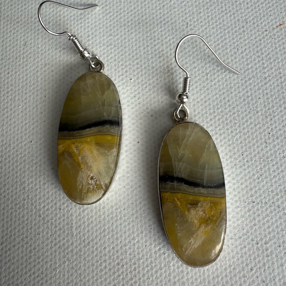 Bumblebee Jasper Dangle Oval Earrings - image 3